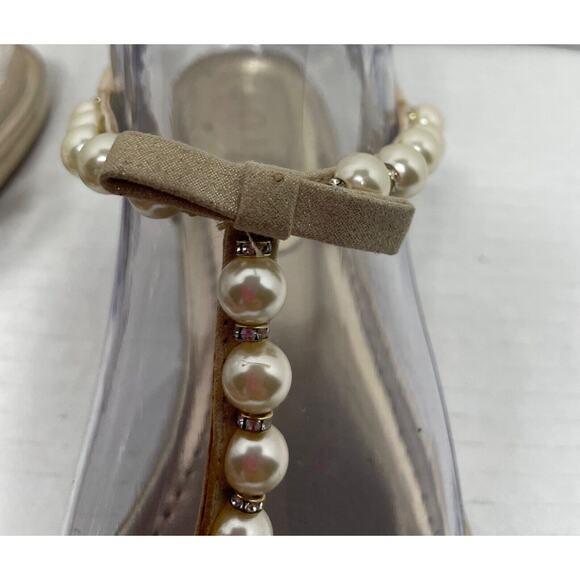 Unisa Gold T-strap Flat Sandals Pearls And Rhinestones Size 6.5 M - Picture 6 of 7